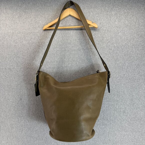 Coach Olive Green Leather Bleecker Bucket Bag Shoulder Zip‎ Close Purse Boho - Picture 11 of 16